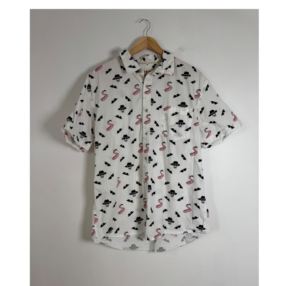 Tropical VSTR Premium Mens XL Button Down Shirt White Flamingo Skull Sunglasses